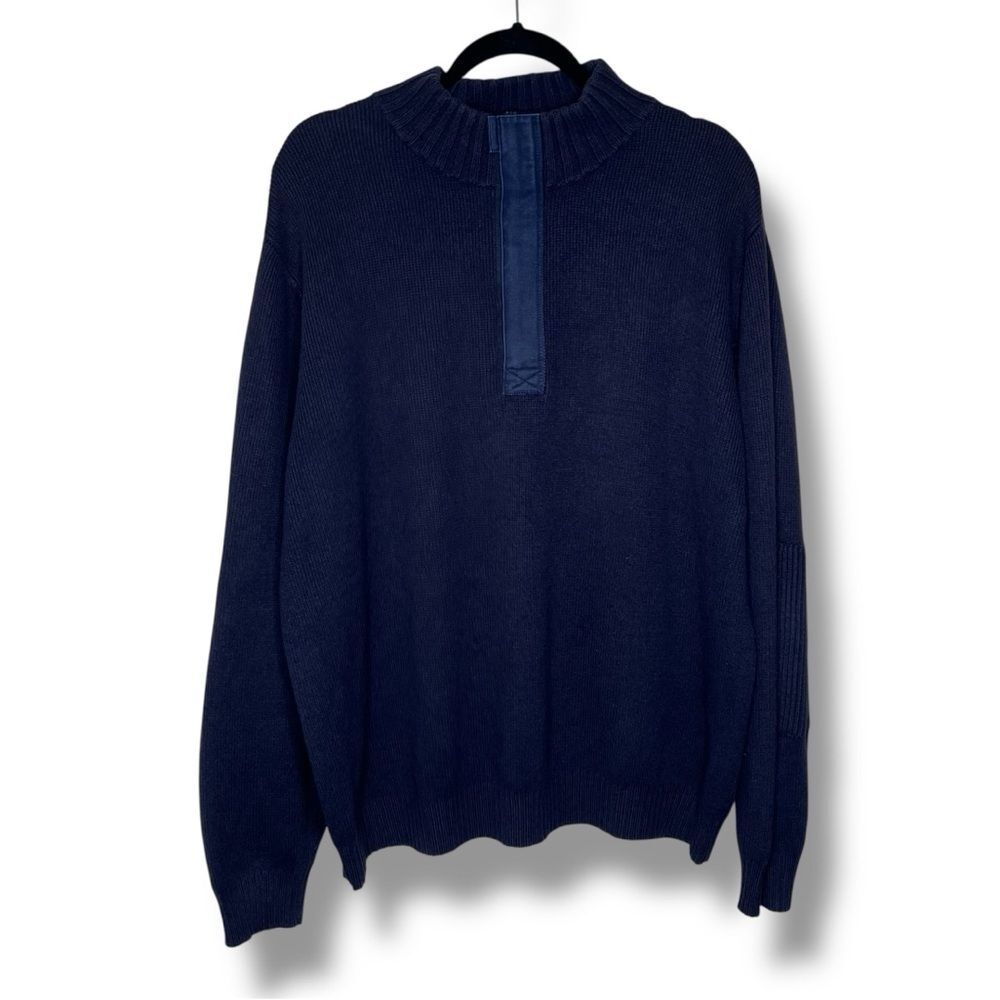 Vintage LL Bean Wool Blend 1/4 Zip Navy Blue Long Sleeve Sweater Men XL FLAW